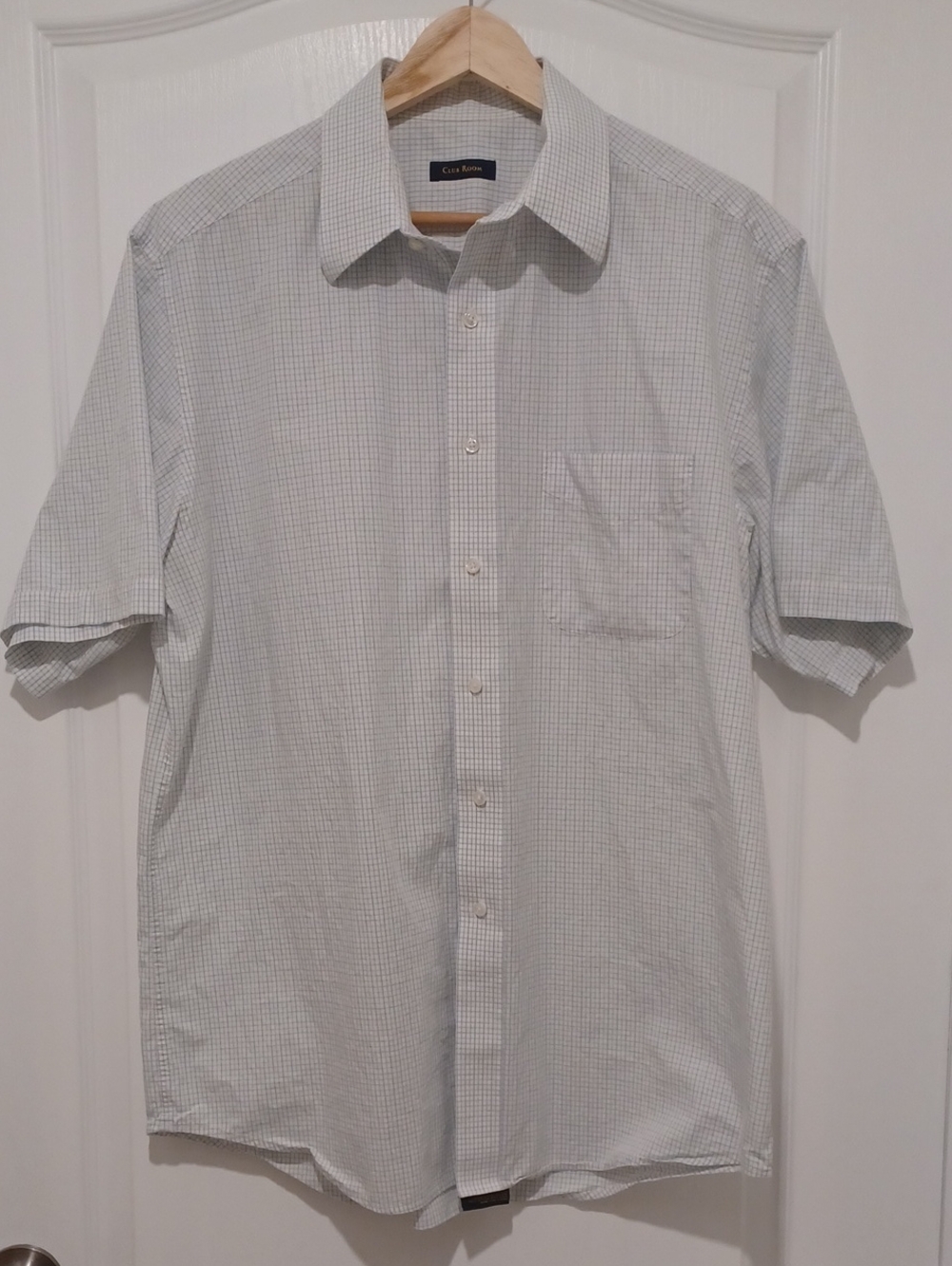 Men's Club Room Light Blue & White Micro-Check Short Sleeve Button-Down Shirt
